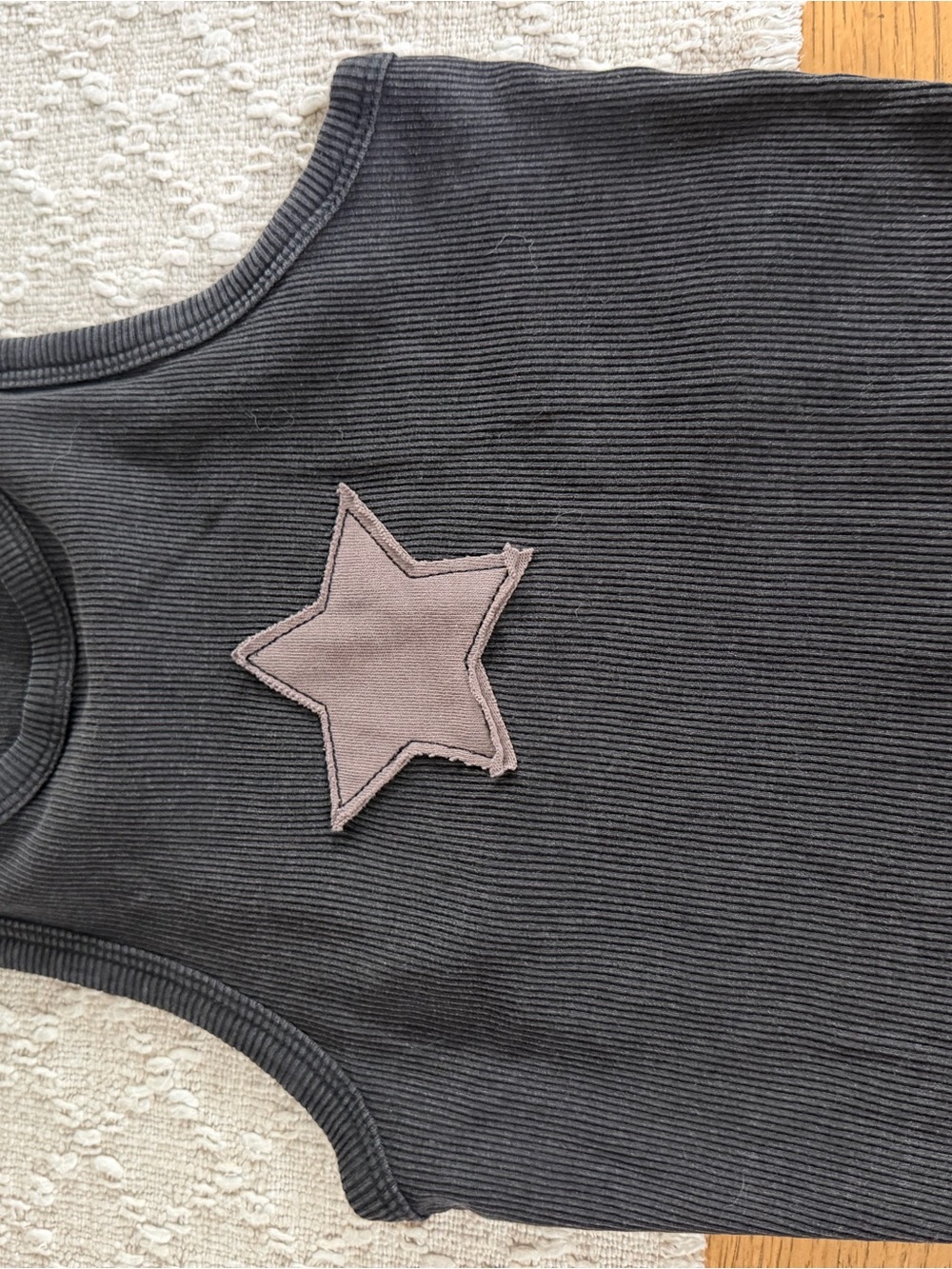 Garage Black Ribbed Tank Top with Pink Star Patch